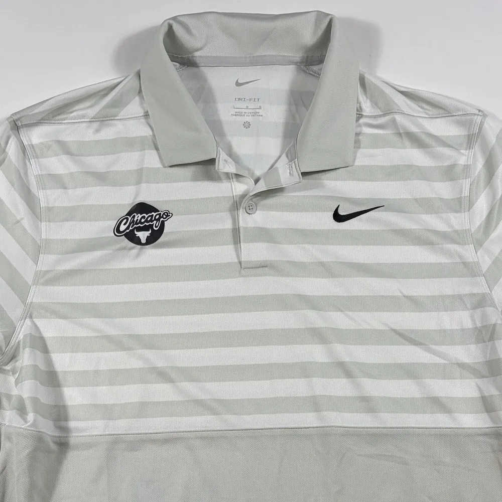 Chicago Bulls Nike Polo Shirt Mens Large Dri-FIT Striped Performance Gray